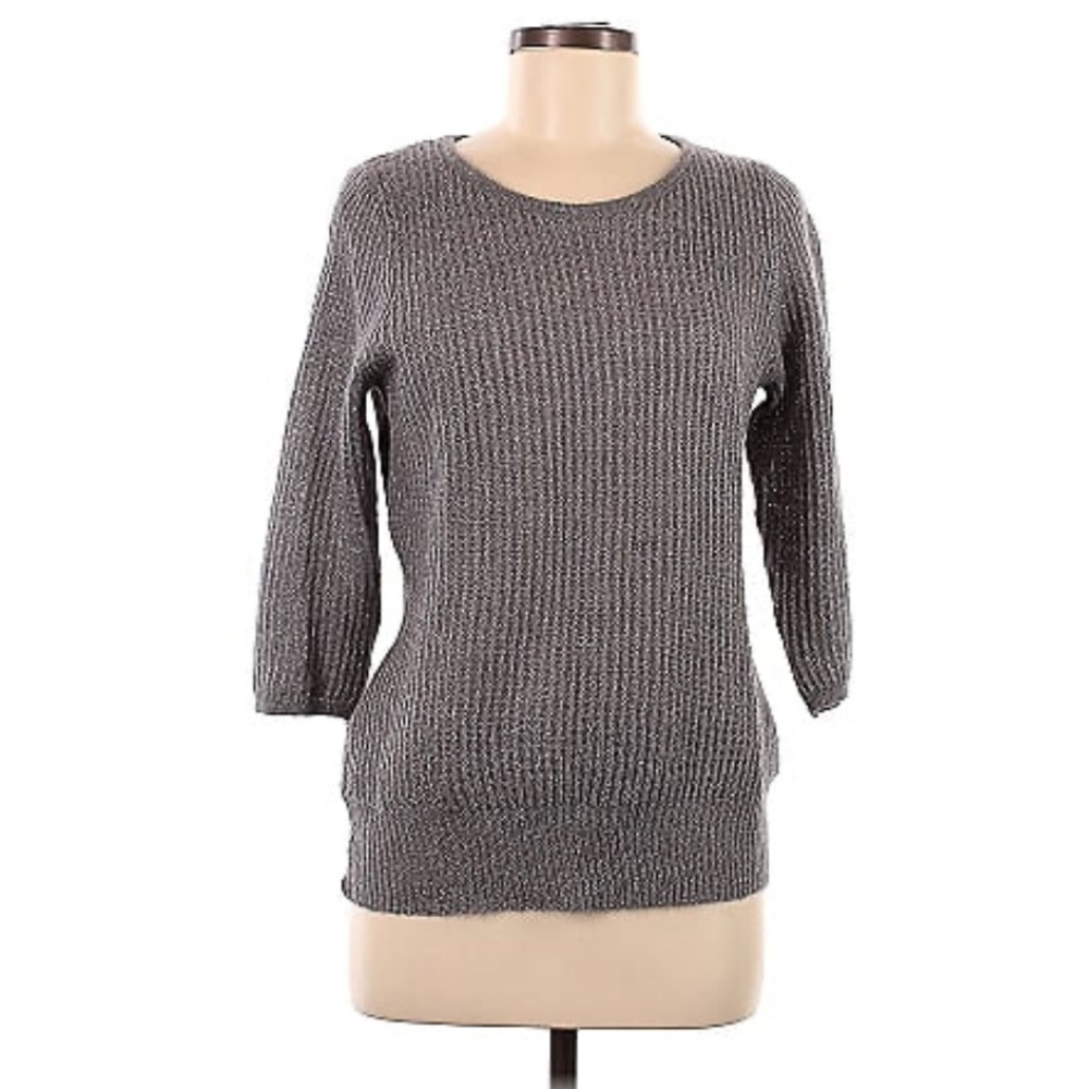 Fenn Wright Mason Gray W/Gold Metallic Threads Wool Blend Keyhole Sweater NWT